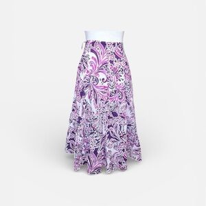 Paisley Floral Flare Bohemian Purple Midi Summer Skirt SZ 14 UK 10 US